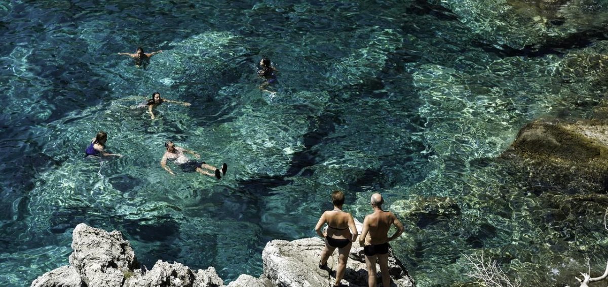 Swim break on boat trip , Dubrovnik, Croatia